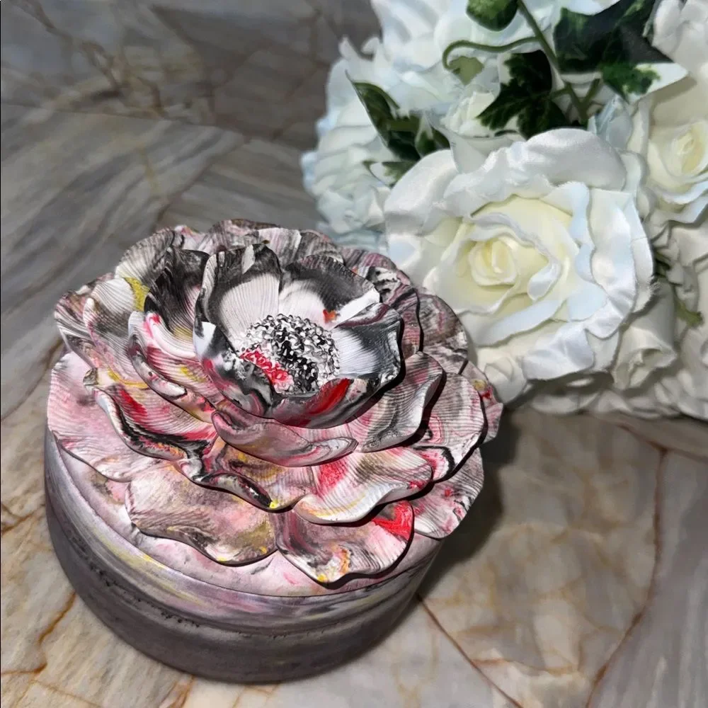 Floral Ceramic Jewelry Box - Pink and Gray
